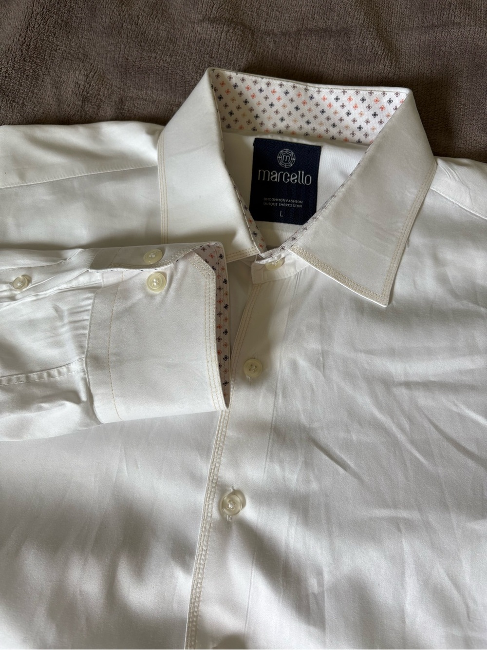 Marcello White Cotton Long Sleeve Button Up With Cuff Detail Large
